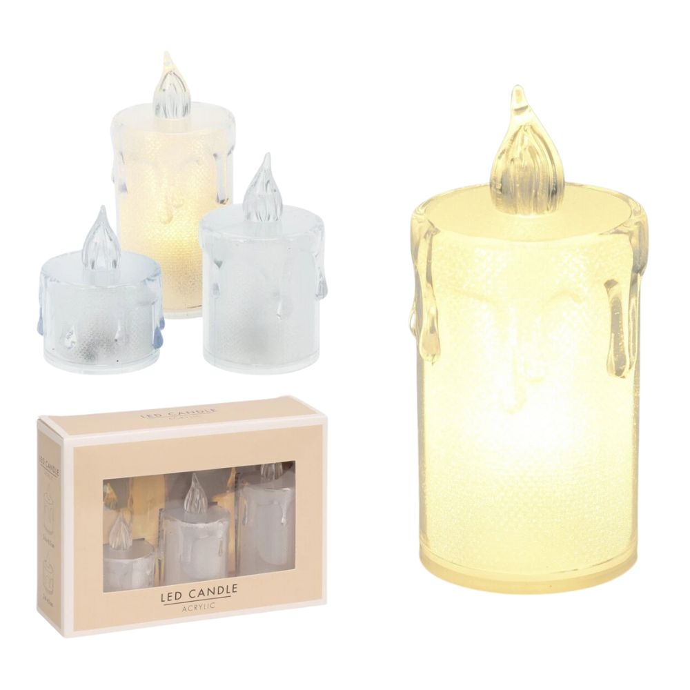Christmas LED Candle Battery Operated Indoor Xmas Decoration Set of 3