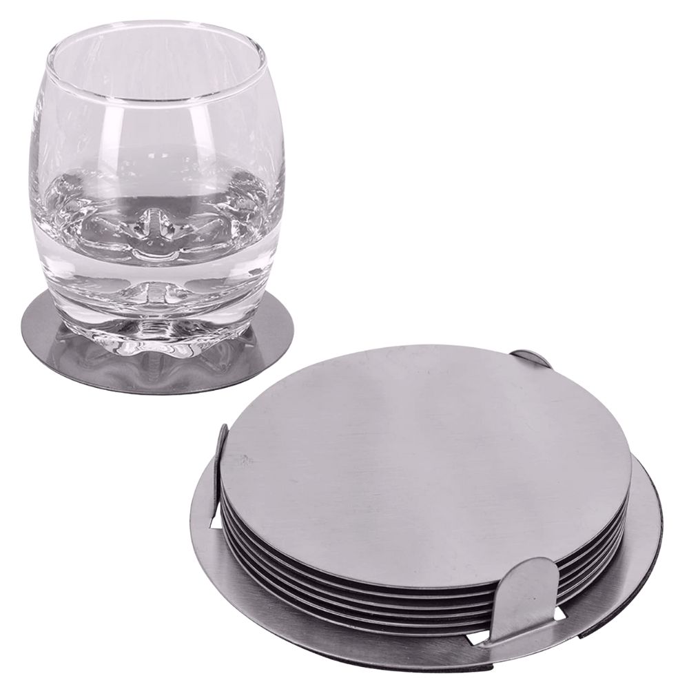 Coasters With Holder Cup Stainless Steel Round Set of 7